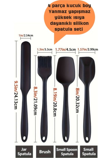 Siyah 4 Parça Yanmaz Yapışmaz Yüksek Isıya Dayanıklı Midi Boy Spatula Sıyırma Yağlama Seti Kek Past fiyatları