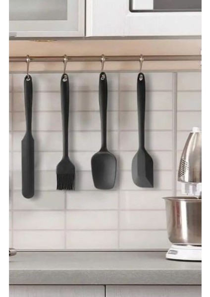Siyah 4 Parça Yanmaz Yapışmaz Yüksek Isıya Dayanıklı Midi Boy Spatula Sıyırma Yağlama Seti Kek Past modelleri