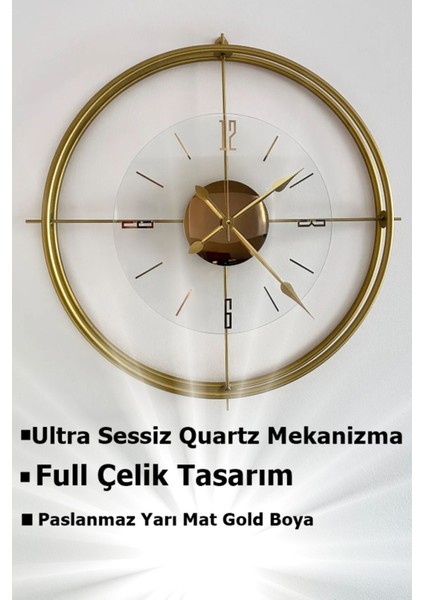 55x55 cm büyük altın renk şeffaf kırılmaz cam duvar saati, modern tasarım