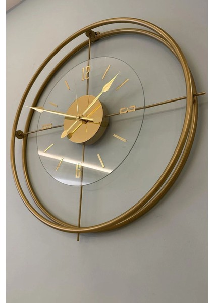 55x55 cm büyük altın renk şeffaf kırılmaz cam duvar saati, modern tasarım modelleri