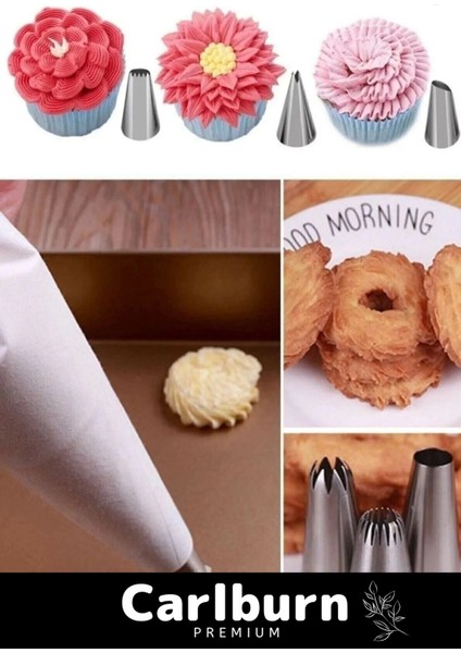 Premium Seri Paslanmaz Çelik Uçlu Pasta Kek Süsleme Torbası Krema Sıkma Seti 10 Parça - 2 Adet
