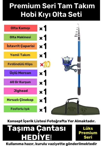 Özel Üretim Şık Taşıma Çantalı Hazır Kurulu Balık Tam Takım Hobi Kıyı Olta Seti - 3m Kamış Hediyeli