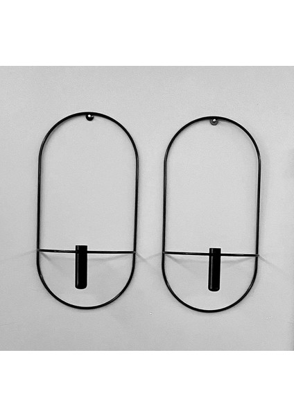 İki adet oval siyah metal duvar çiçekliği, modern dekor, 60x30 boyut modelleri