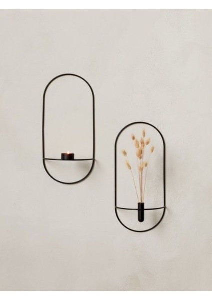 İki adet oval siyah metal duvar çiçekliği, modern dekor, 60x30 boyut indirimleri