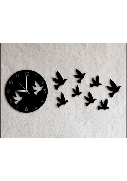 Modern kuş temalı ahşap yuvarlak duvar saati, şık ve dekoratif tasarım