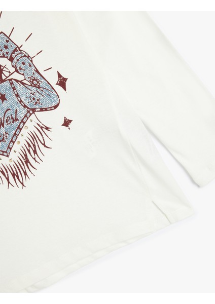 Tişört Uzun Kollu Bisiklet Yaka Baskı Detaylı Pamuklu modelleri