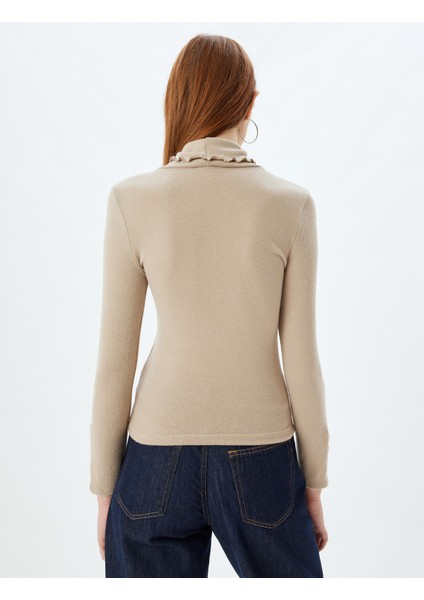 Balıkçı Yaka Tişört Yumuşak Dokulu Uzun Kollu Manşetleri Düğme Detaylı fırsatları