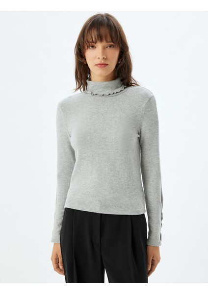 Balıkçı Yaka Tişört Yumuşak Dokulu Uzun Kollu Manşetleri Düğme Detaylı modelleri