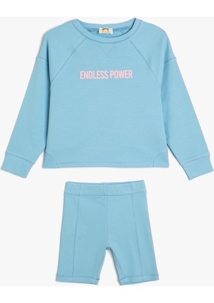 2'li Takım Tayt Sweatshirt Slogan Baskılı