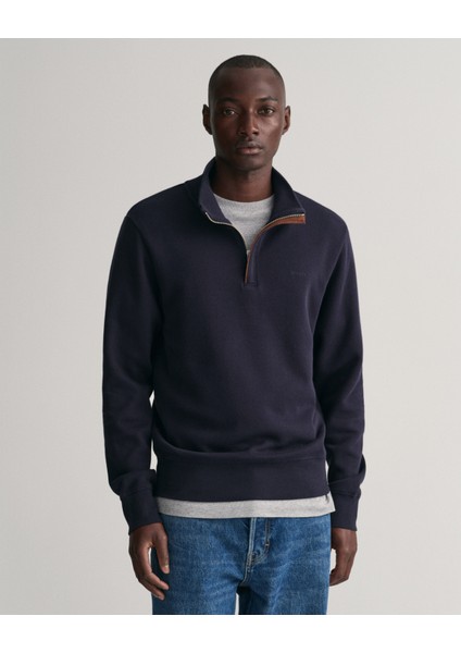 Erkek Lacivert Regular Fit Yarım Fermuarlı Logolu Sweatshirt 2068028.433