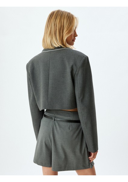 Crop Blazer Ceket Kruvaze Ters Yak Renk Kontrast Detaylı fırsatları