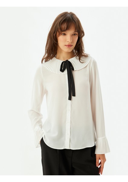 Fırfırlı Bebe Yaka Gömlek Bağlama Detaylı Uzun Çan Kollu modelleri