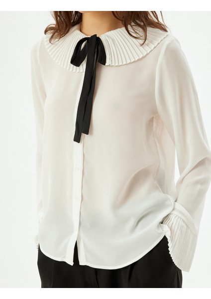 Fırfırlı Bebe Yaka Gömlek Bağlama Detaylı Uzun Çan Kollu indirimleri