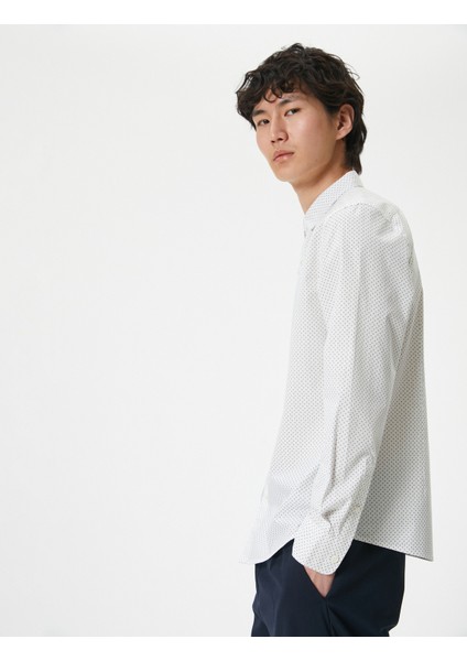 Slim Fit Gömlek Yarım Italyan Yaka Düğmeli Pamuklu