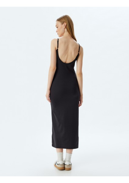 Uzun Bodycon Elbise Ip Askılı Bisiklet Yaka Slim Fit fırsatları