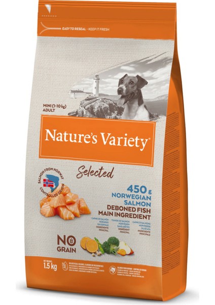Natures Variety Dog No Selected Mini Adult Norw. Salmon 1,5kg Gnzrz