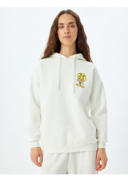 Tweety Oversize Sweatshirt Kapüşonlu Arkası Baskılı Lisanslı modelleri