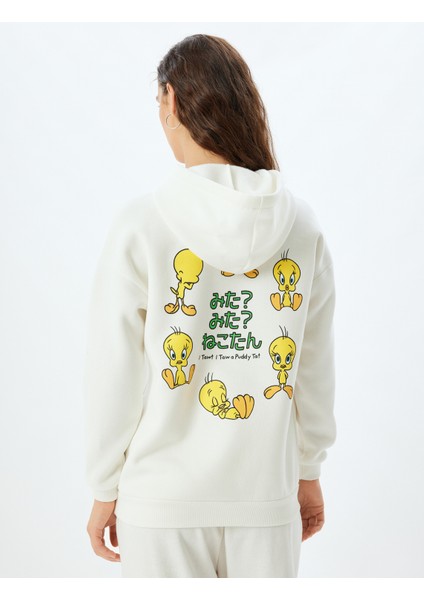 Tweety Oversize Sweatshirt Kapüşonlu Arkası Baskılı Lisanslı fırsatları