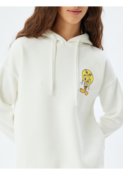 Tweety Oversize Sweatshirt Kapüşonlu Arkası Baskılı Lisanslı indirimleri