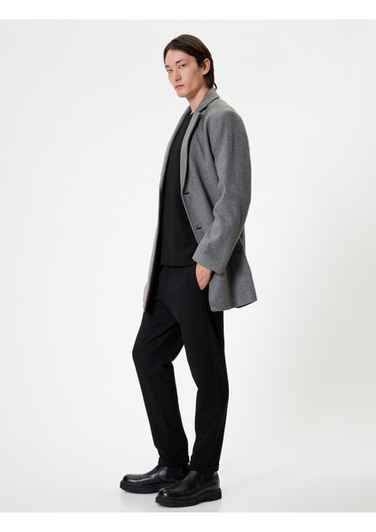 Slim Fit Kaşe Kaban Cep Detaylı