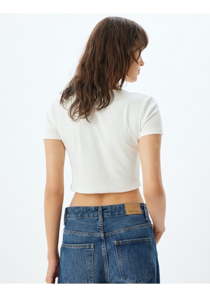 Basic Crop Fitilli Tişört Kısa Kollu Bisiklet Yaka Pamuklu fırsatları