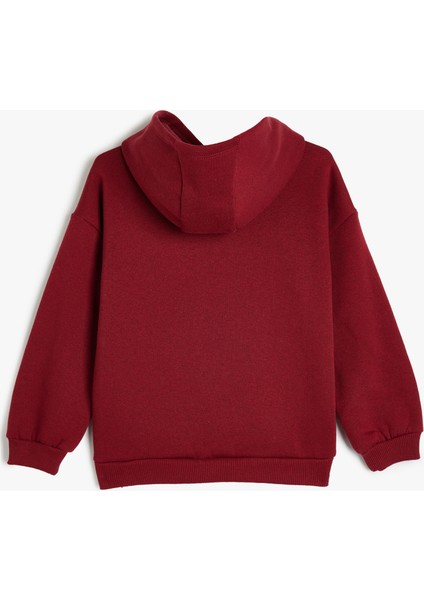 Kapşonlu Sweatshirt Baskılı Uzun Kollu Üç Iplik