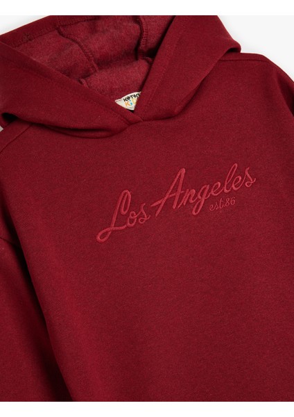 Kapşonlu Sweatshirt Baskılı Uzun Kollu Üç Iplik