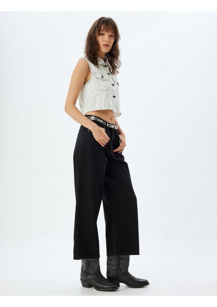 Geniş Paça Crop Kot Pantolon Düğmeli Rahat Kalıp Standart Bel - Wide Crop Leg Jean fiyatları