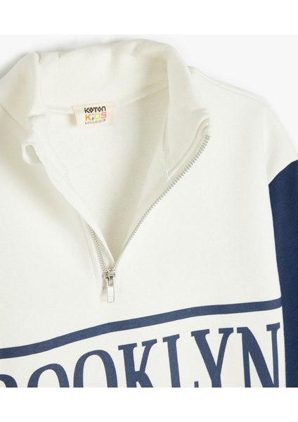 Sweatshirt Dik Yaka Yarım Fermuarlı Şehir Baskılı Uzun Kollu modelleri