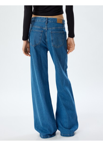 Geniş Paça Kot Pantolon Standart Bel Taşlı Düğmeli Cepli - Wide Leg Jean fırsatları