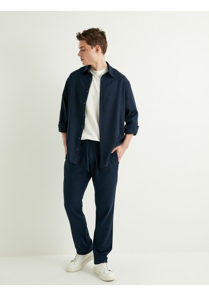 Keten Pantolon Beli Bağcıklı Cep Detaylı