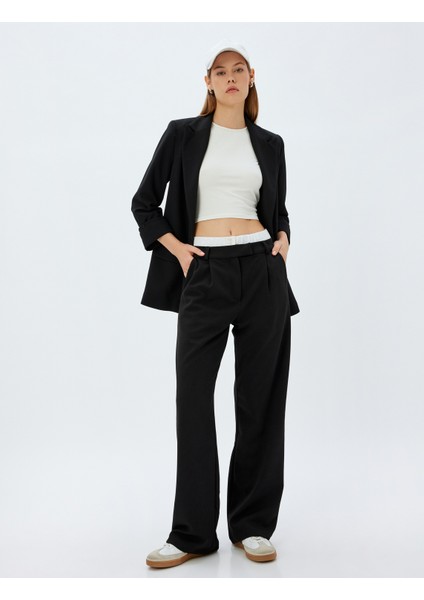 Bol Paça Pantolon Çift Bel Detaylı Cepli Krep Scuba Kumaş fiyatları
