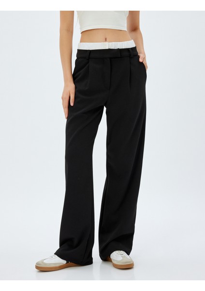 Bol Paça Pantolon Çift Bel Detaylı Cepli Krep Scuba Kumaş modelleri