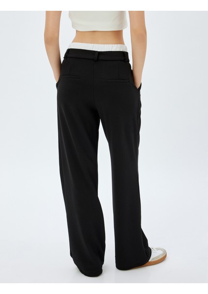 Bol Paça Pantolon Çift Bel Detaylı Cepli Krep Scuba Kumaş fırsatları