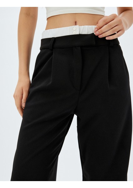 Bol Paça Pantolon Çift Bel Detaylı Cepli Krep Scuba Kumaş indirimleri