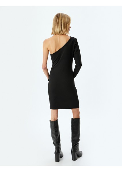 Tek Omuz Kalem Elbise Mini Boy Drapeli Krep Scuba Kumaş Slim Fit fırsatları