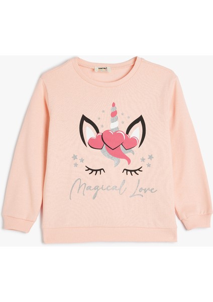 Unicorn Sweatshirt Simli Uzun Kollu Bisiklet Yaka Pamuklu Şardonlu