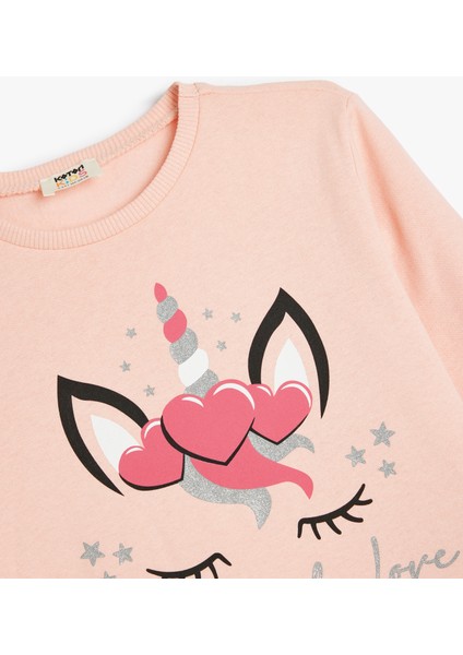 Unicorn Sweatshirt Simli Uzun Kollu Bisiklet Yaka Pamuklu Şardonlu