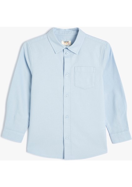 Okul Gömleği Cep Detaylı Uzun Kollu Pamuklu Klasik Yaka
