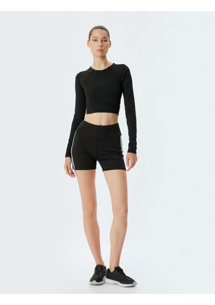 Spor Crop Tişört Uzun Kollu Bisiklet Yaka Bağlama Detaylı Slim Fit fiyatları