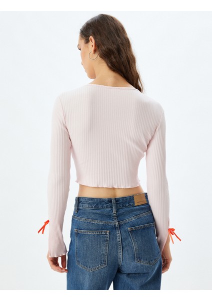 Fiyonklu Crop Hırka Fitilli Slim Fit Uzun Kollu Yuvarlak Yaka Pamuklu fırsatları