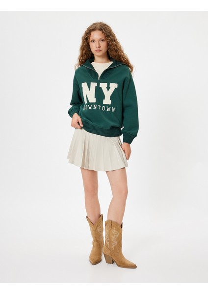 Yarım Fermuarlı Sweatshirt Oversize Kolej Baskılı fiyatları