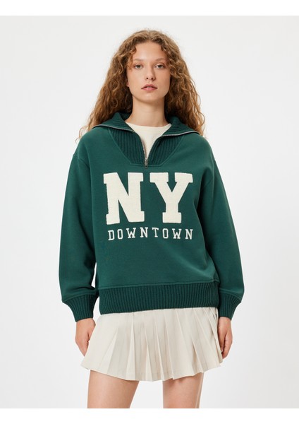 Yarım Fermuarlı Sweatshirt Oversize Kolej Baskılı modelleri
