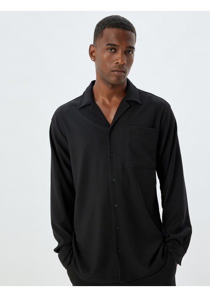 Basic Gömlek Uzun Kollu Devrik Yaka Cep Detaylı Düğmeli