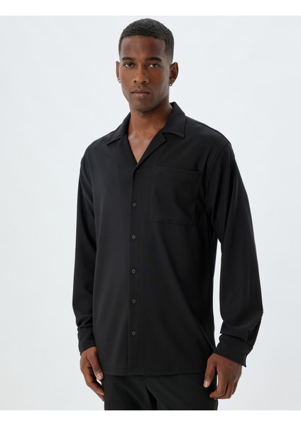 Basic Gömlek Uzun Kollu Devrik Yaka Cep Detaylı Düğmeli modelleri