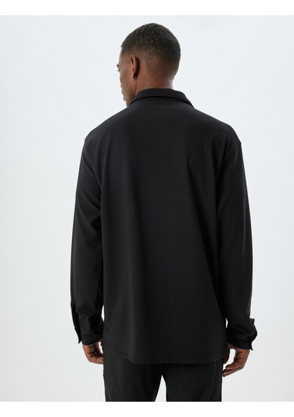 Basic Gömlek Uzun Kollu Devrik Yaka Cep Detaylı Düğmeli fırsatları