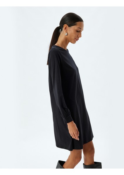 Mini Elbise Manşetli Uzun Kollu Yuvarlak Yaka Pamuklu fiyatları