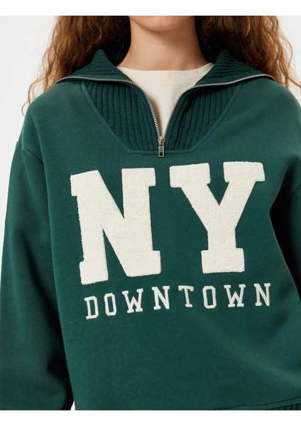 Yarım Fermuarlı Sweatshirt Oversize Kolej Baskılı indirimleri