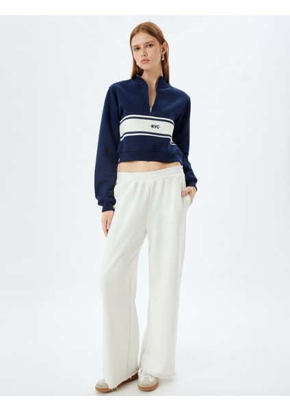 Crop Sweatshirt Yarım Fermuar Detaylı Renk Bloklu Üç Iplik Şardonlu fiyatları