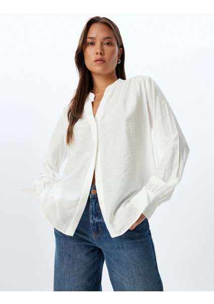 Yakasız Gömlek Uzun Kollu Düğmeli